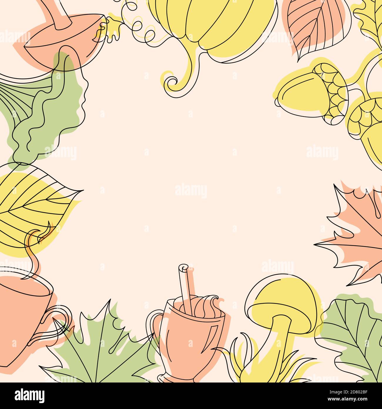Autumn background in linear style with mushrooms. Stock Vector