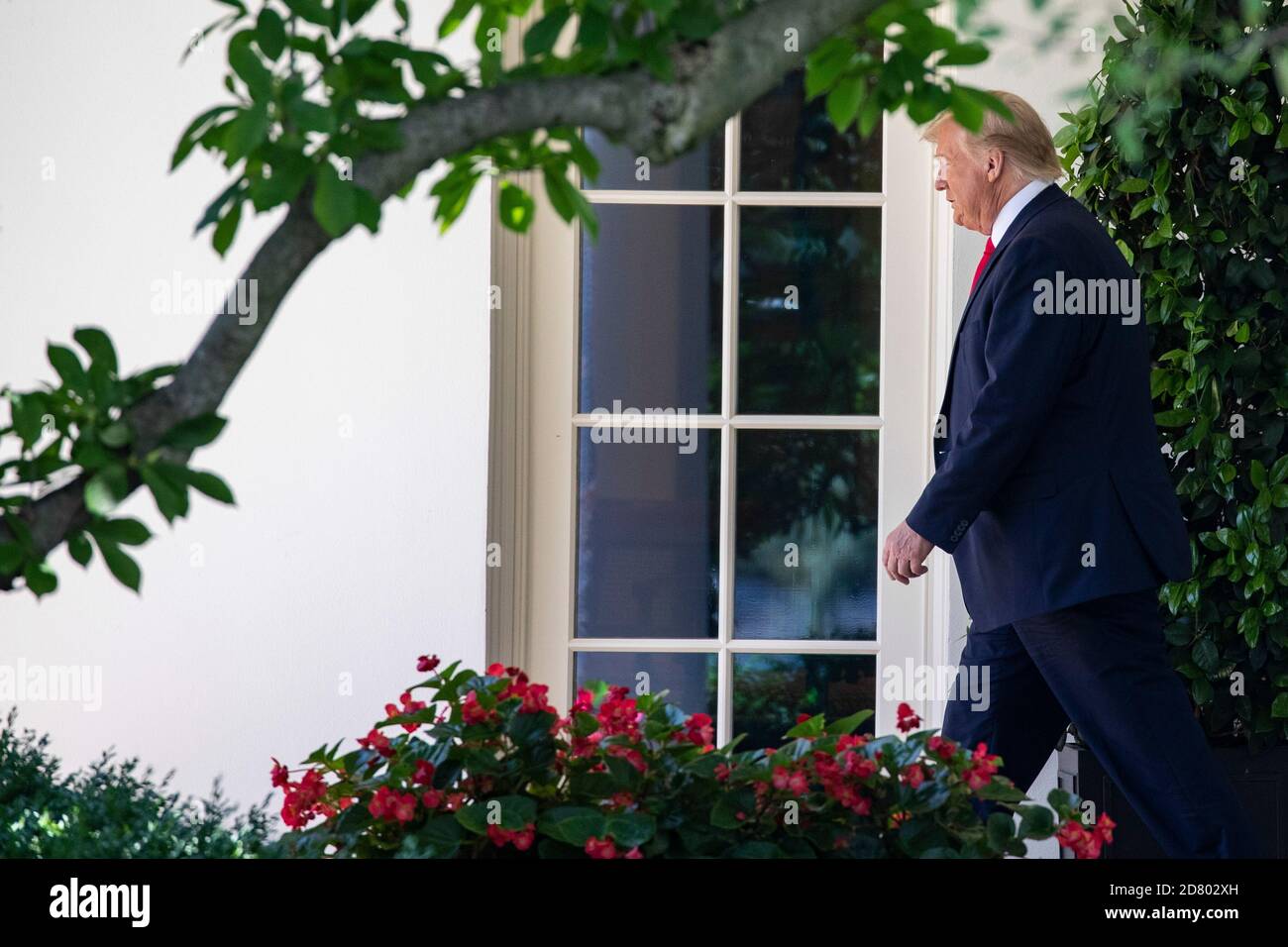 U.S. President Donald Trump exits the Oval Office before speaking with reporters on the South Lawn prior to departing the White House aboard Marine One on June 26, 2019 in Washington,D.C.. Trump will travel to Japan to attend the G-20 Summit. Credit: Alex Edelman/The Photo Access Stock Photo