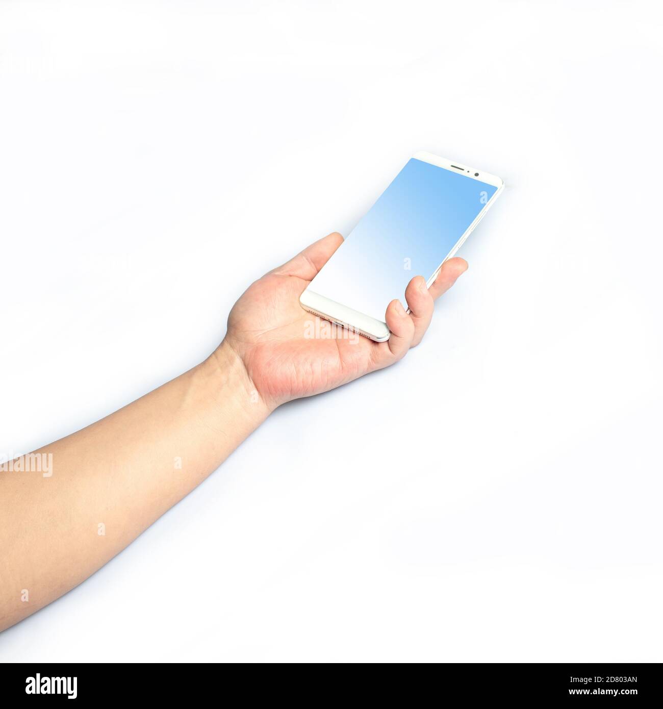 Hands and mobile phones are isolated from the white background Stock Photo