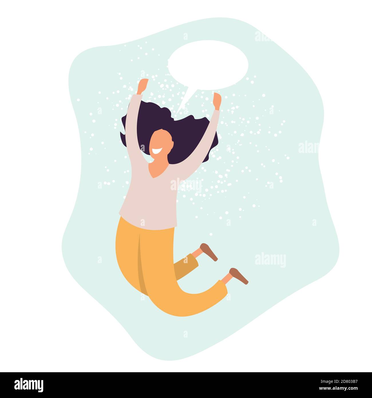 Young joyful woman cartoon characters jumping, happy girl, gladness emotion, flat vector illustration isolated Stock Vector