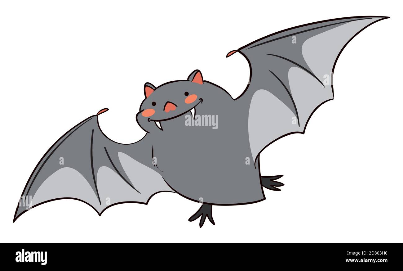 Happy and smiling bat with big fangs flying, isolated over white background. Stock Vector