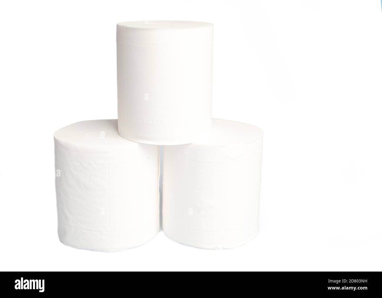 Toilet paper stands alone on a white background Stock Photo