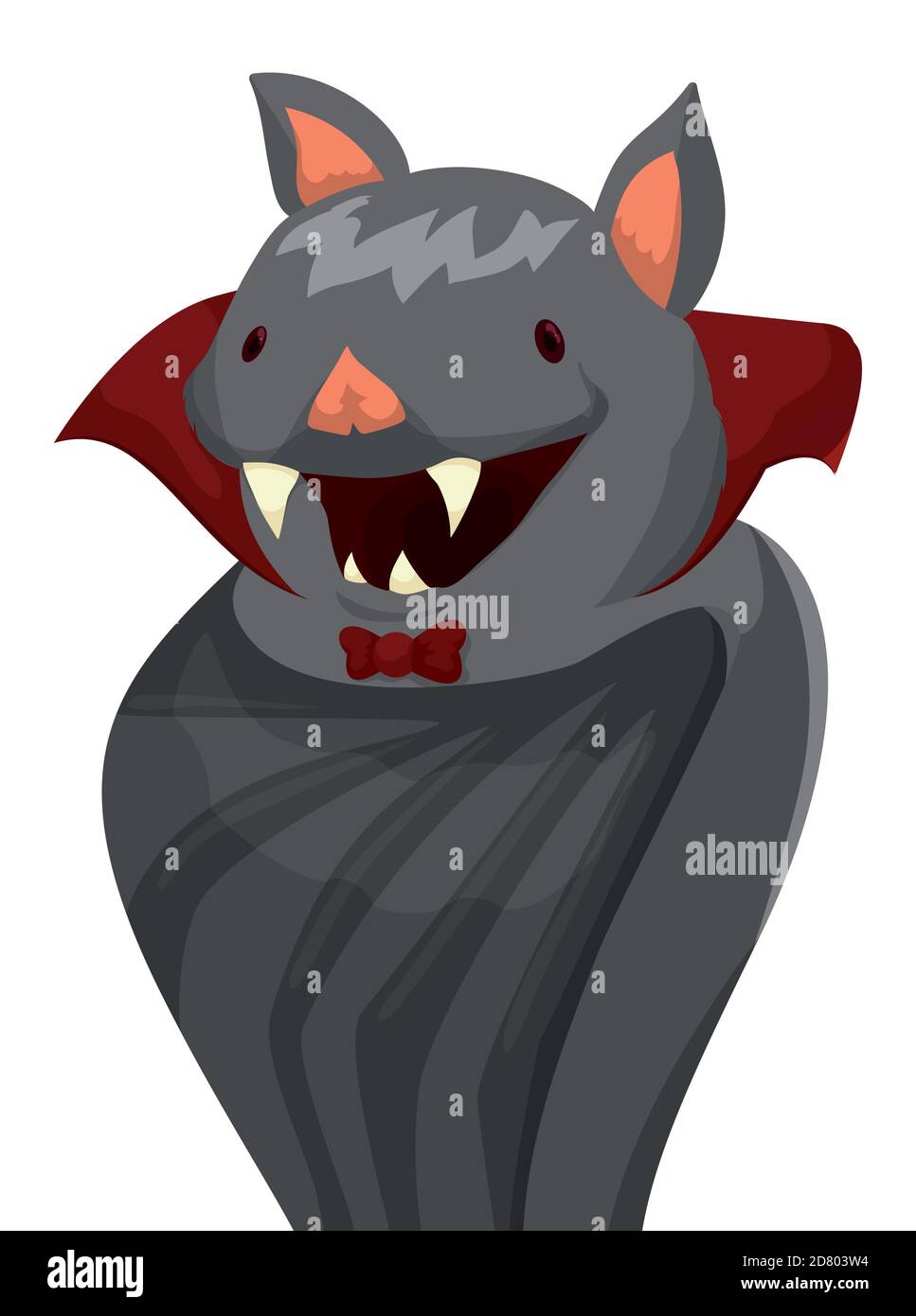 Isolated happy and spooky vampire bat covered with its wings. wearing a neckerchief and bow tie. Stock Vector