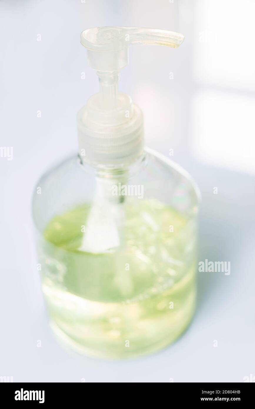 A bottle of hand sanitizer is isolated on a white background. Stock Photo
