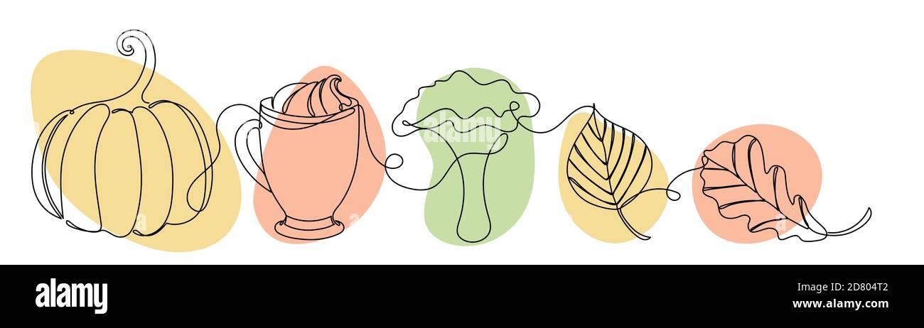 Pumpkin and leaves in a linear style.  Stock Vector