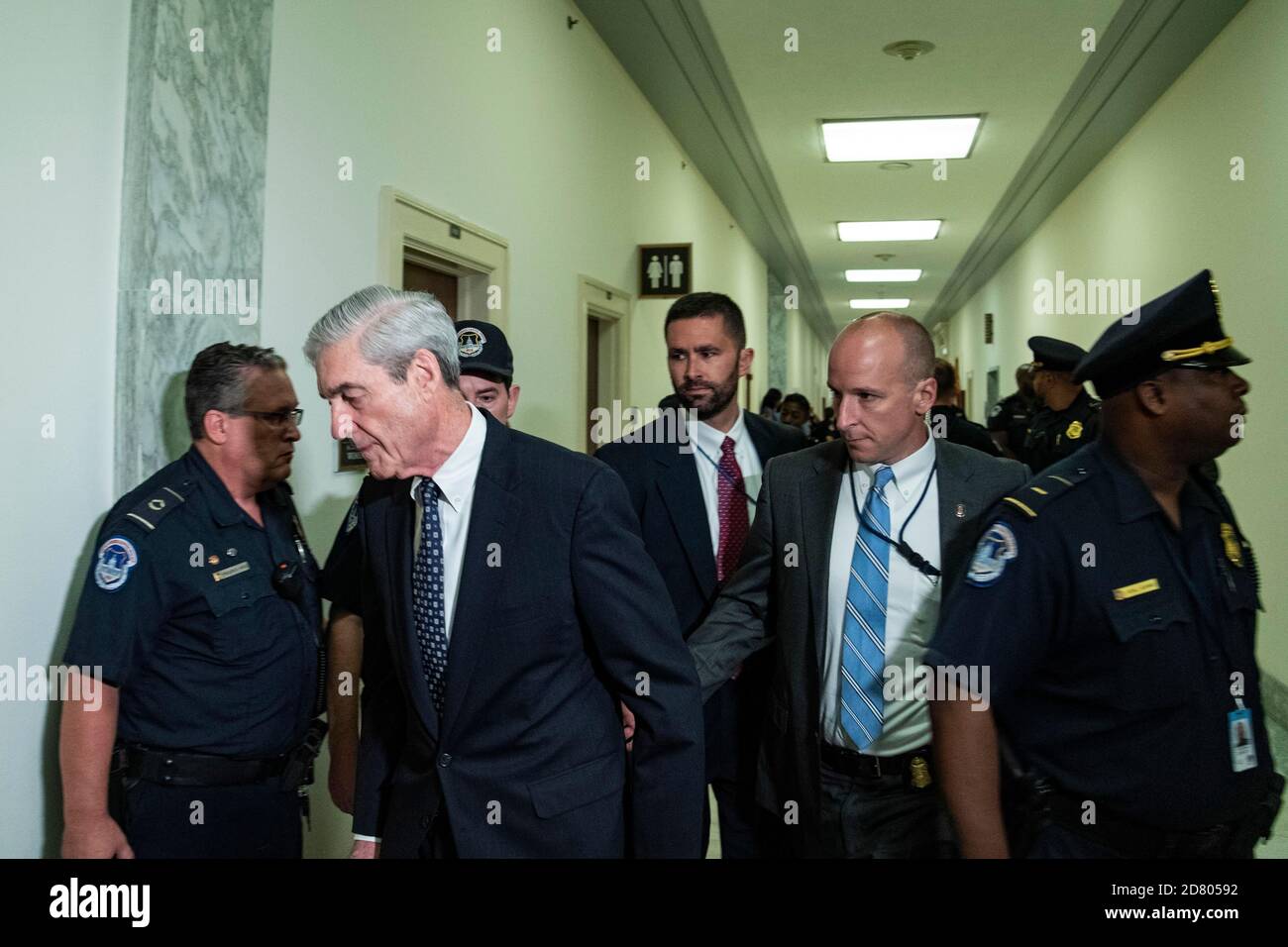 Robert Mueller, former Special Counsel for the United States Department of Justice, arrives on Capitol Hill to meet with members of Congress on July 24, 2019. Credit: Alex Edelman/The Photo Access Stock Photo