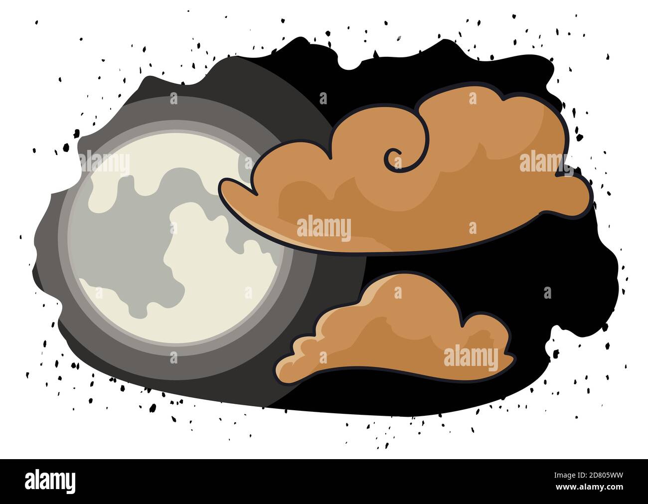 Eroded dark sky with full moon view and some orange clouds. Stock Vector