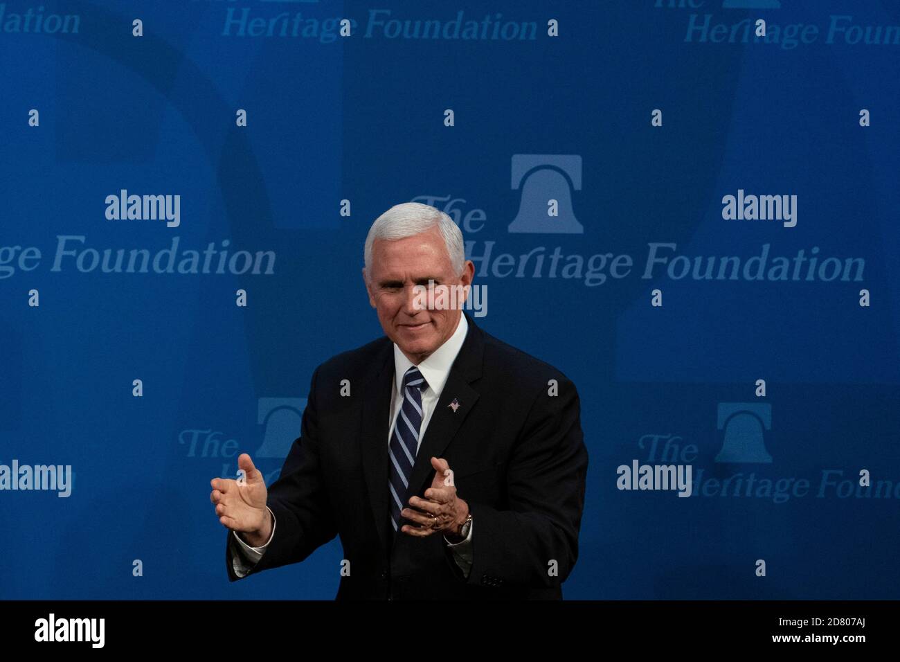 US Vice President Mike Pence speaks at the Heritage Foundation on Tuesday, September 17, 2019 in Washington, D.C. Pence spoke about the importance of the USMCA trade agreement and its impact on American prosperity. Credit: Alex Edelman/The Photo Access Stock Photo