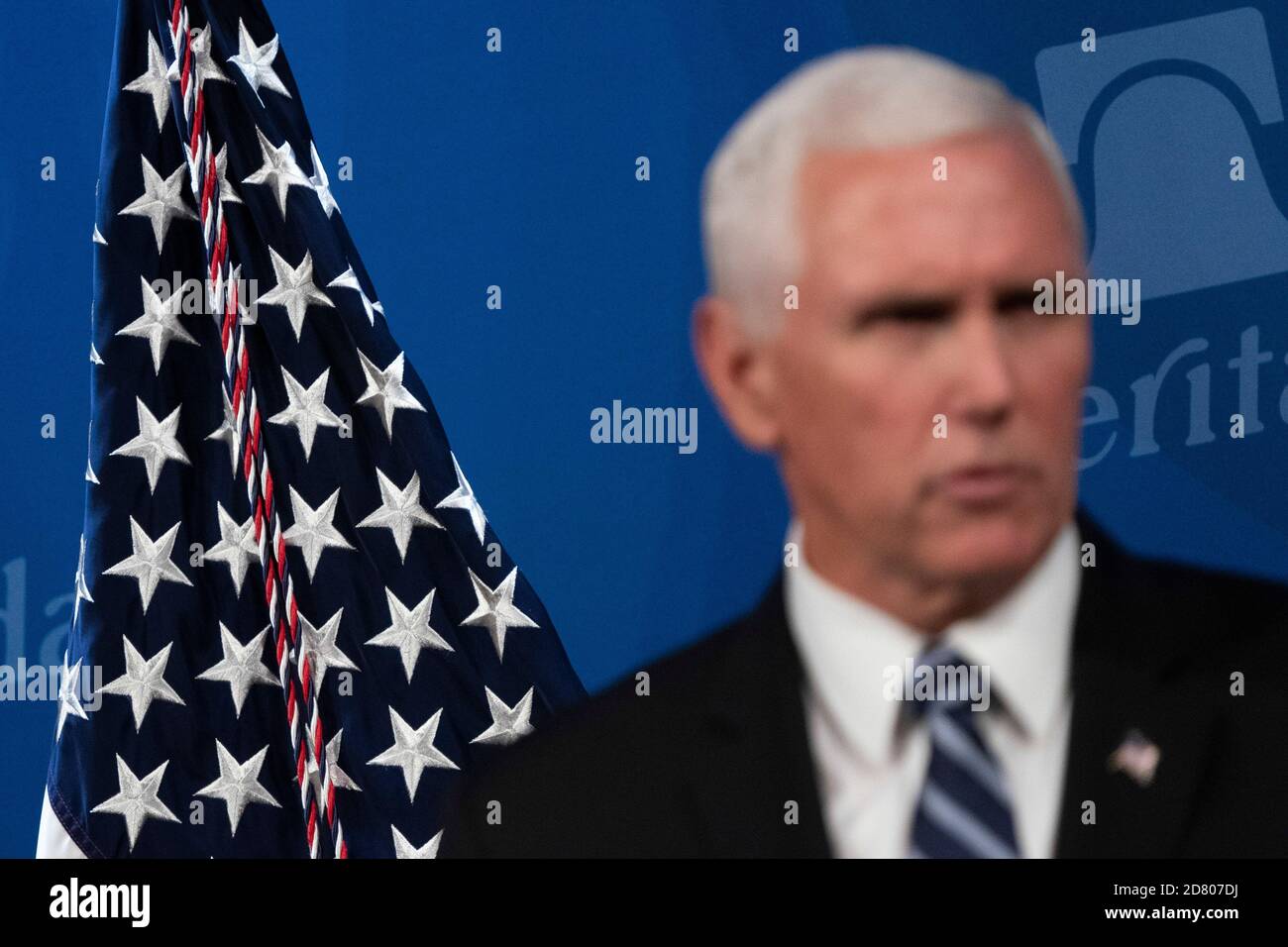US Vice President Mike Pence speaks at the Heritage Foundation on Tuesday, September 17, 2019 in Washington, D.C. Pence spoke about the importance of the USMCA trade agreement and its impact on American prosperity. Credit: Alex Edelman/The Photo Access Stock Photo