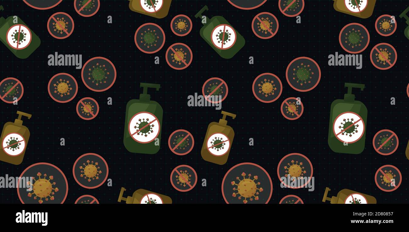 vector seamless pattern of viruses, disinfection in green yellow colors ...