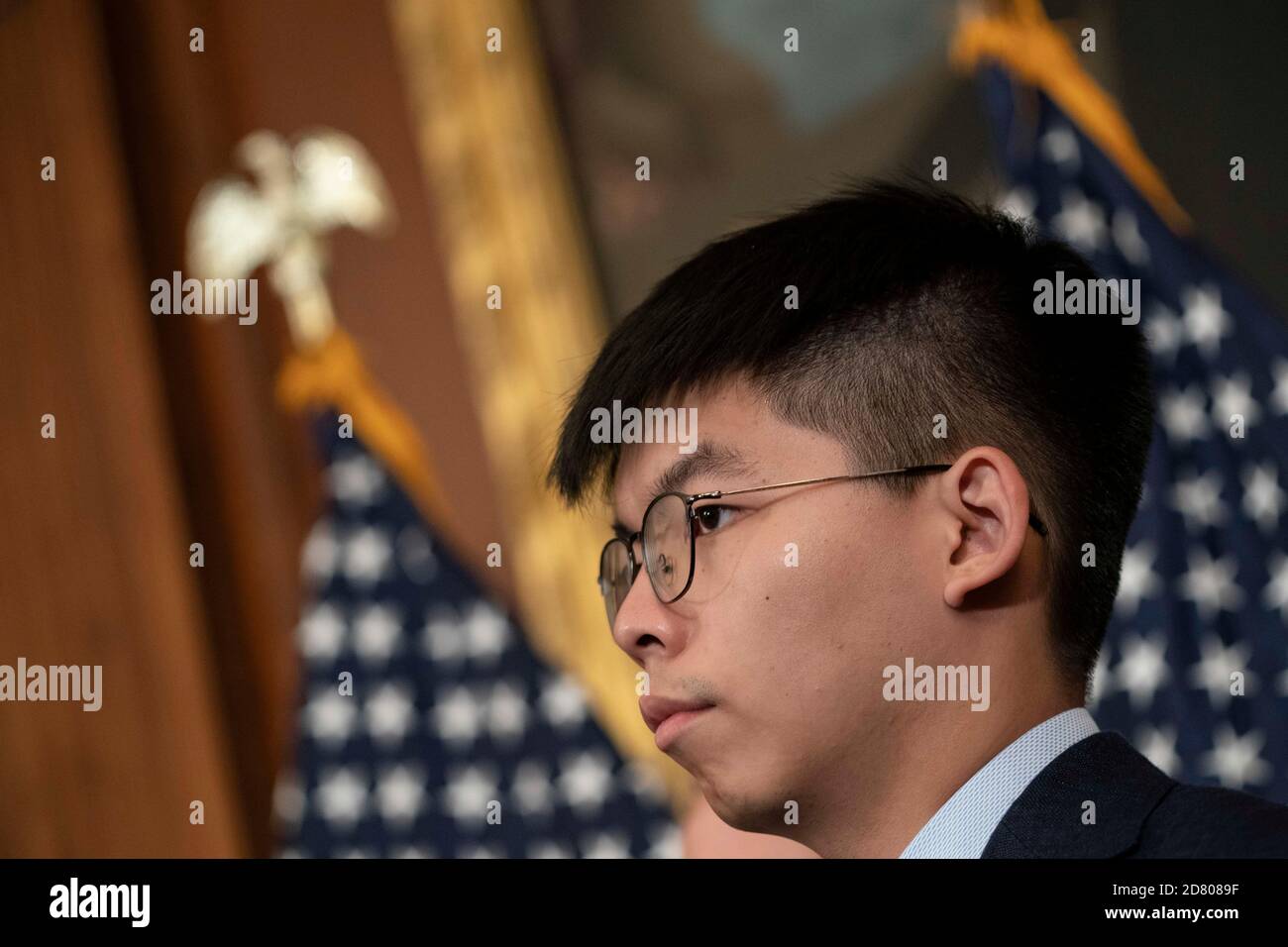 Joshua Wong, co-founder of the Demosisto political party, speaks during a news conference about the Hong Kong Human Rights and Democracy Act on Capitol Hill in Washington, D.C., U.S., on Wednesday, Sept. 19, 2019. Credit: Alex Edelman/The Photo Access Stock Photo