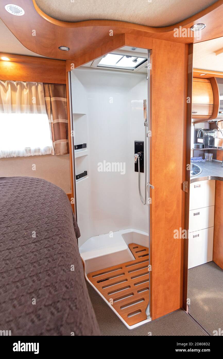 Shower Cabin With Skylight Window Modern Camper Van Stock Photo Alamy