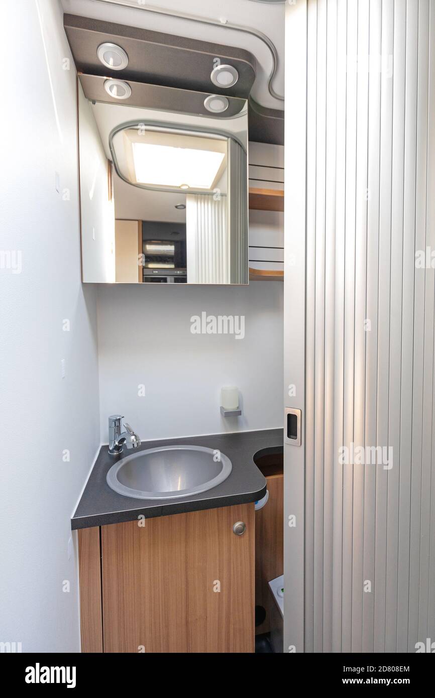 Small Sink Toilet WC in Modern Camper Van Stock Photo - Alamy