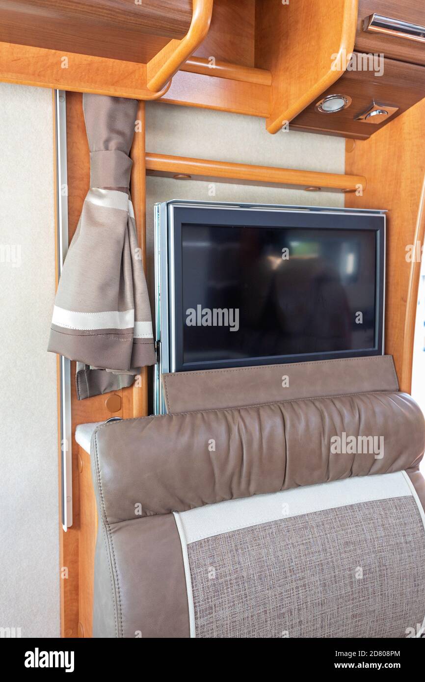 Hidden Tv Entertainment Set in Camper Van Stock Photo - Alamy