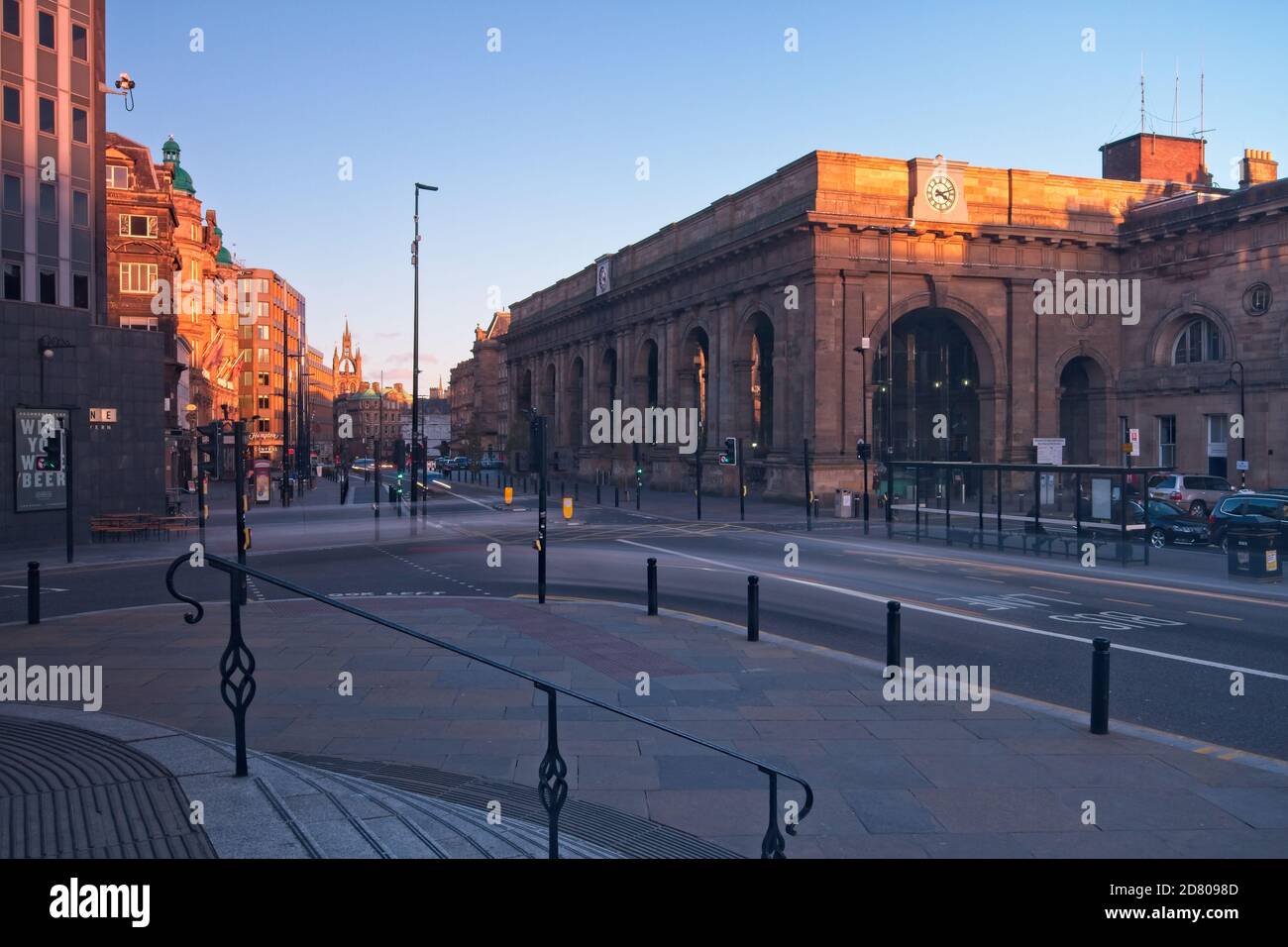 Newcastle Central Station stands on Neville Street in the city centre of Newcastle upon Tyne, Tyne and Wear in North-East England. Stock Photo