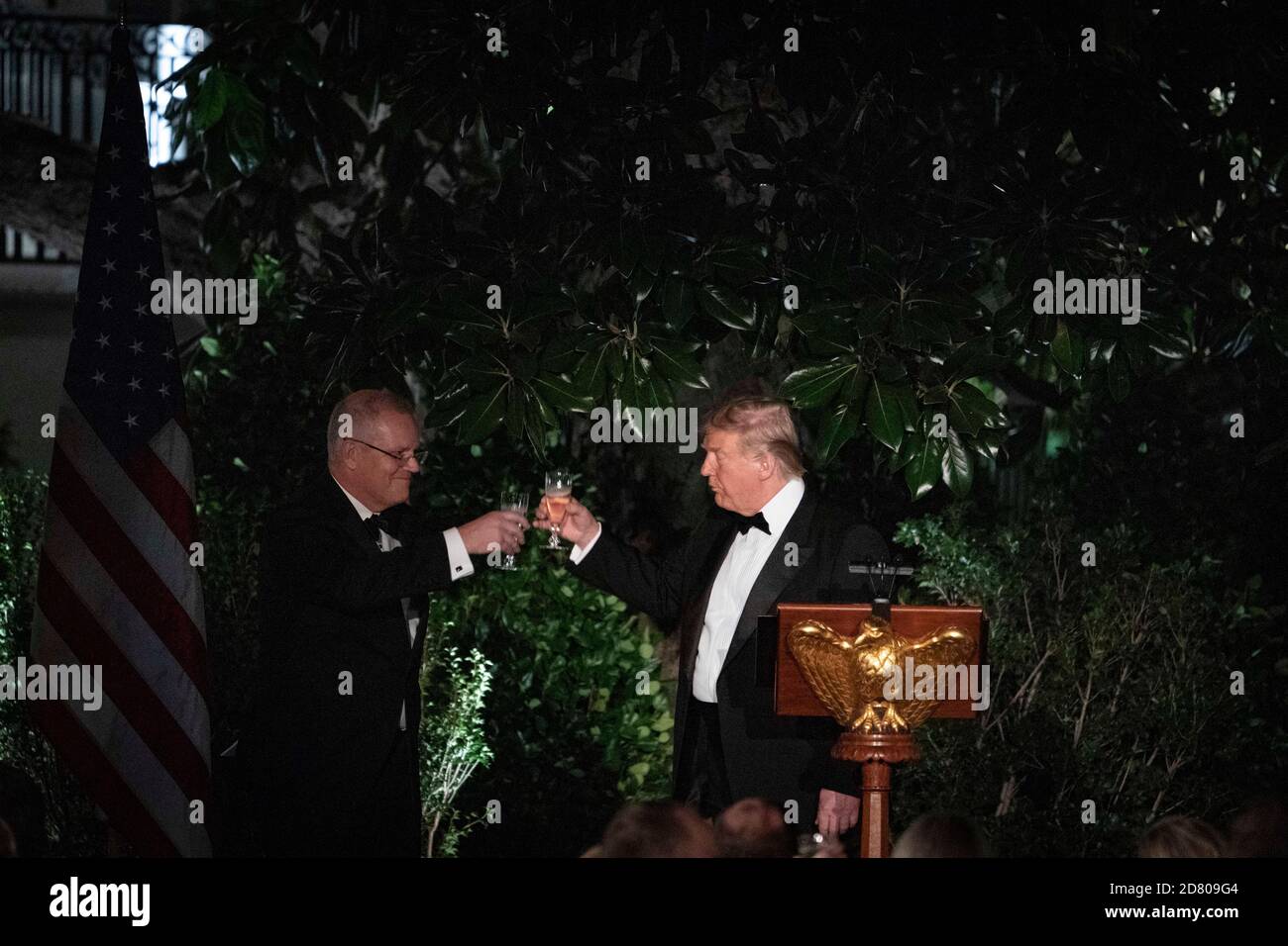 U.S. President Donald Trump and Australian Prime Minister Scott Morrison toast during a state visit at the White House on September 9th, 2019 in Washington, D.C. Credit: Alex Edelman/The Photo Access Stock Photo