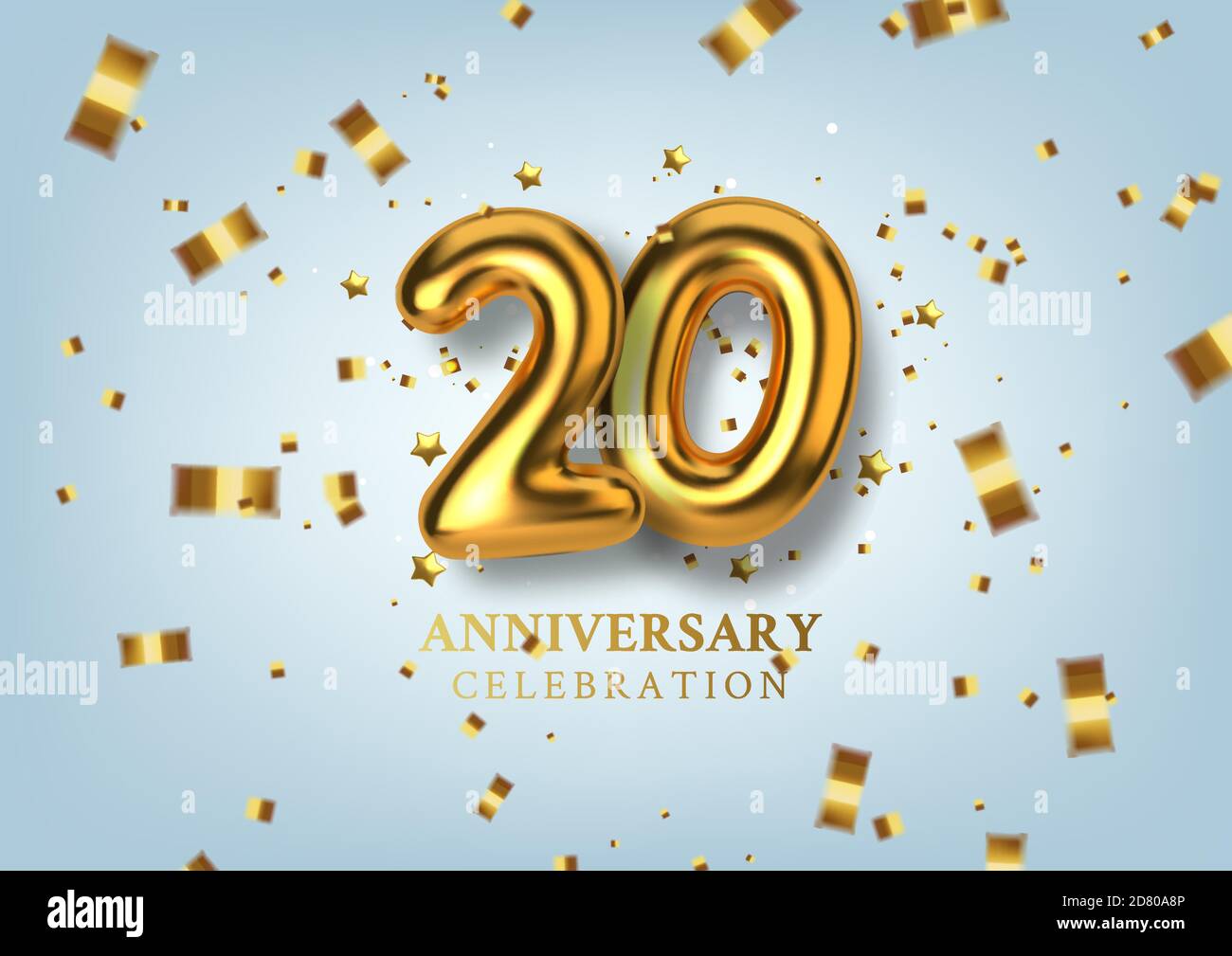 20th Anniversary celebration. Number in the form of golden balloons. Vector illustration. Stock Vector