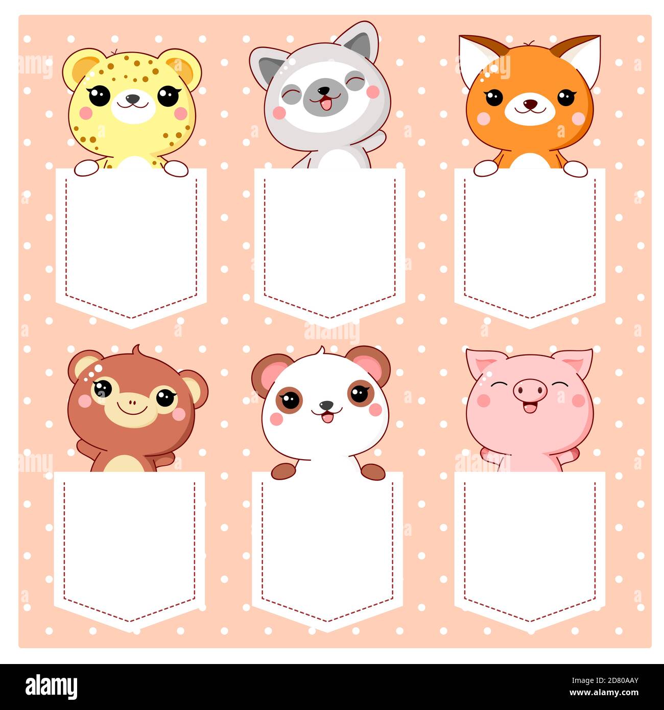 Cute cartoon characters pocket set. Baby collection of kawaii animals in  pockets. Childish print with monkey, panda, fox, lemur, pig, leopard for  t-sh Stock Vector Image & Art - Alamy