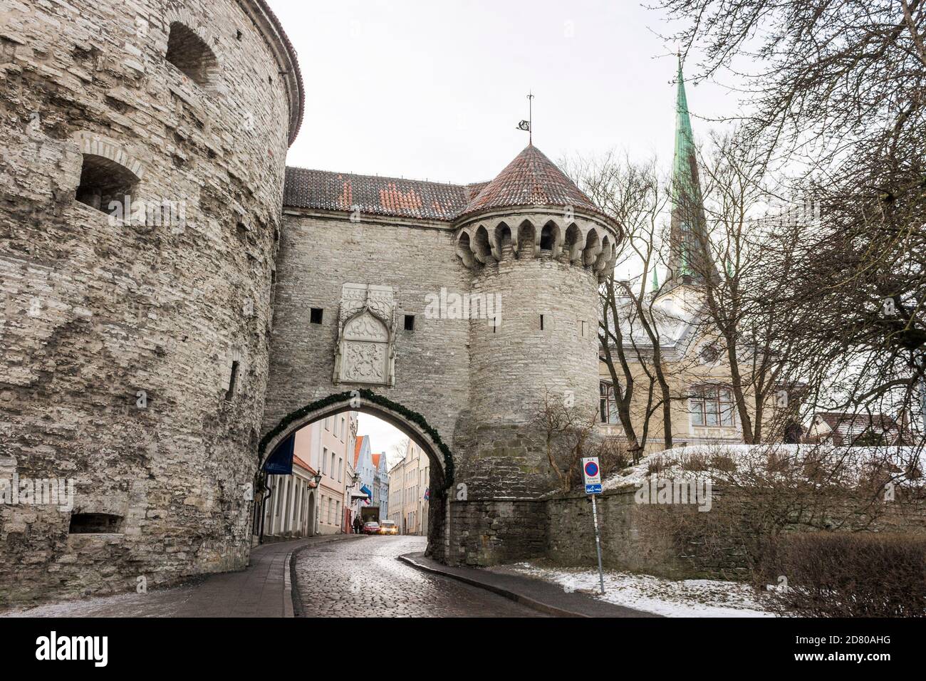Tallinn, Estonia. The Fat Margaret Tower (Paks Margareeta), and the Great Coastal Gate (Suur Rannavarav) Stock Photo