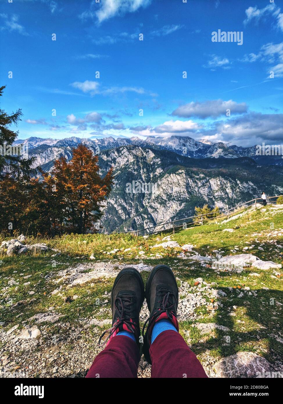 Autumn view of beautiful mountains landscape and Bohinj lake from view point in Vogel Stock Photo