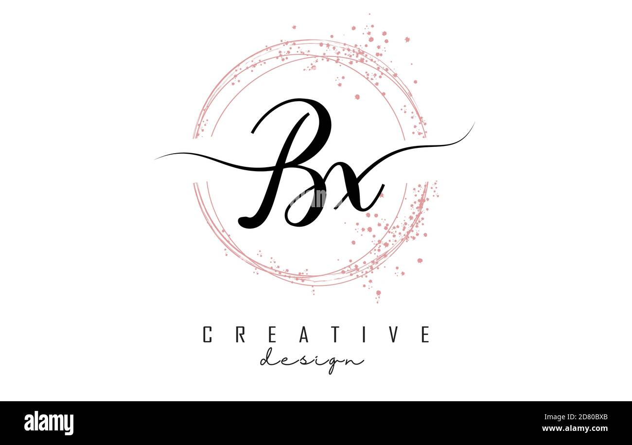 Handwritten Bx B x letter logo with sparkling circles with pink glitter ...