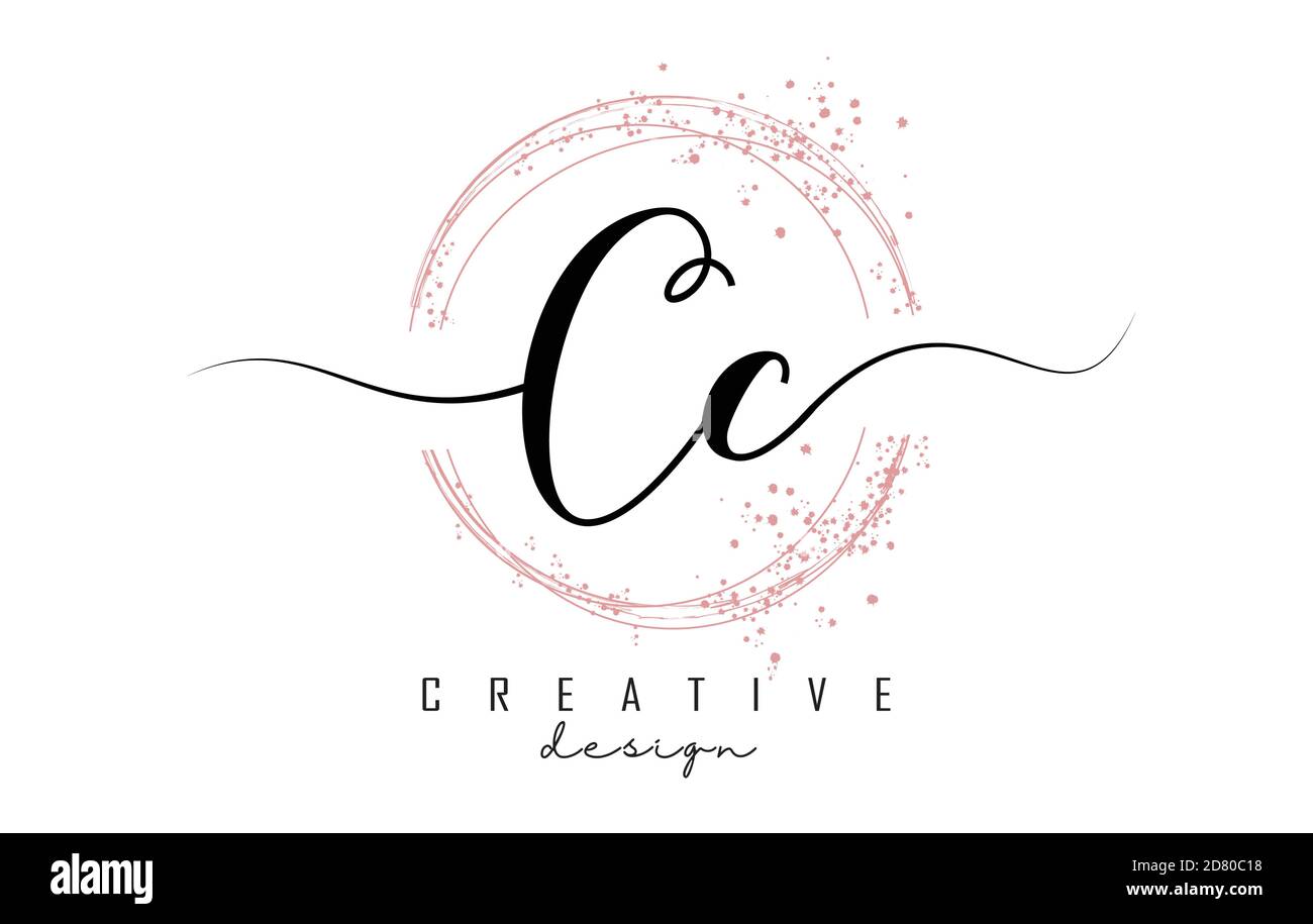 Handwritten CC C C letter logo with sparkling circles with pink glitter ...