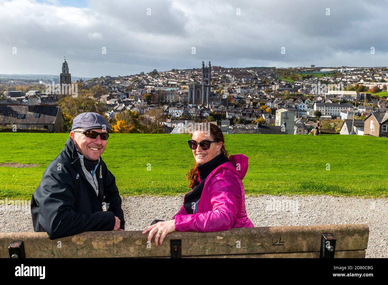 Cork, Ireland. 26th Oct, 2020. Many people took advantage of the good Bank Holiday weather in Cork today. Bell's Field overlooking Cork was very popular. Enjoying the view and good weather were Dan and Yvonne Curtin from Douglas. Credit: AG News/Alamy Live News Stock Photo