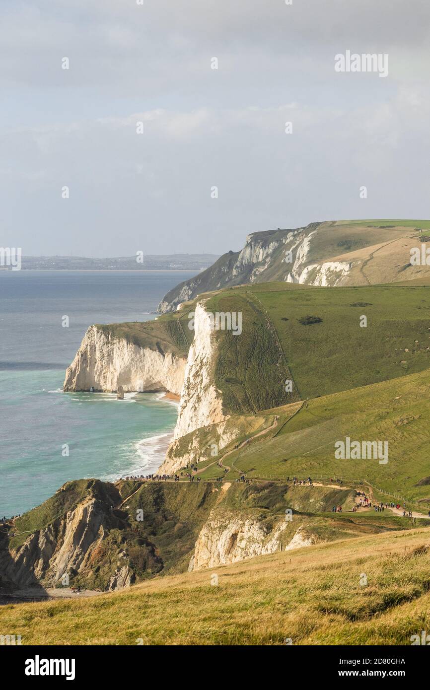 An image of the world famous Jurassic Coast, this photo was shot using a telephoto lens. Stock Photo