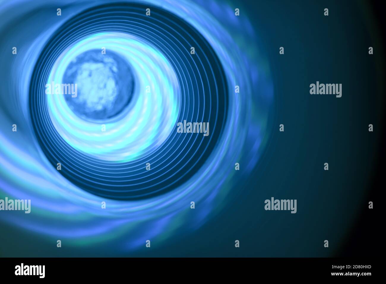 Abstract swirl tunnel with silver blue light on a background pattern ...