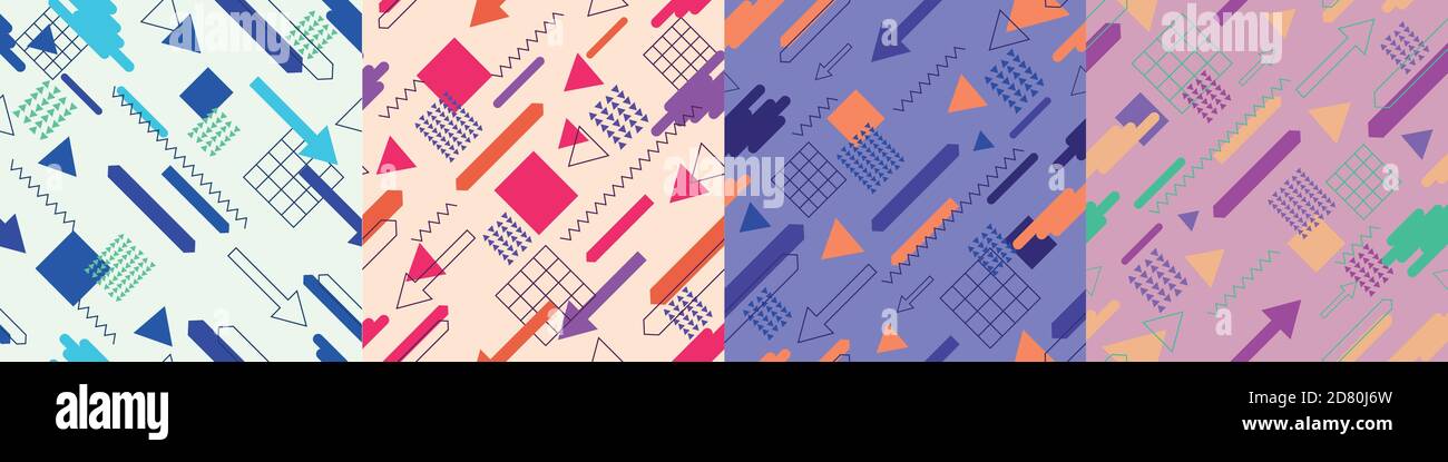Memphis vector seamless pattern set Stock Vector