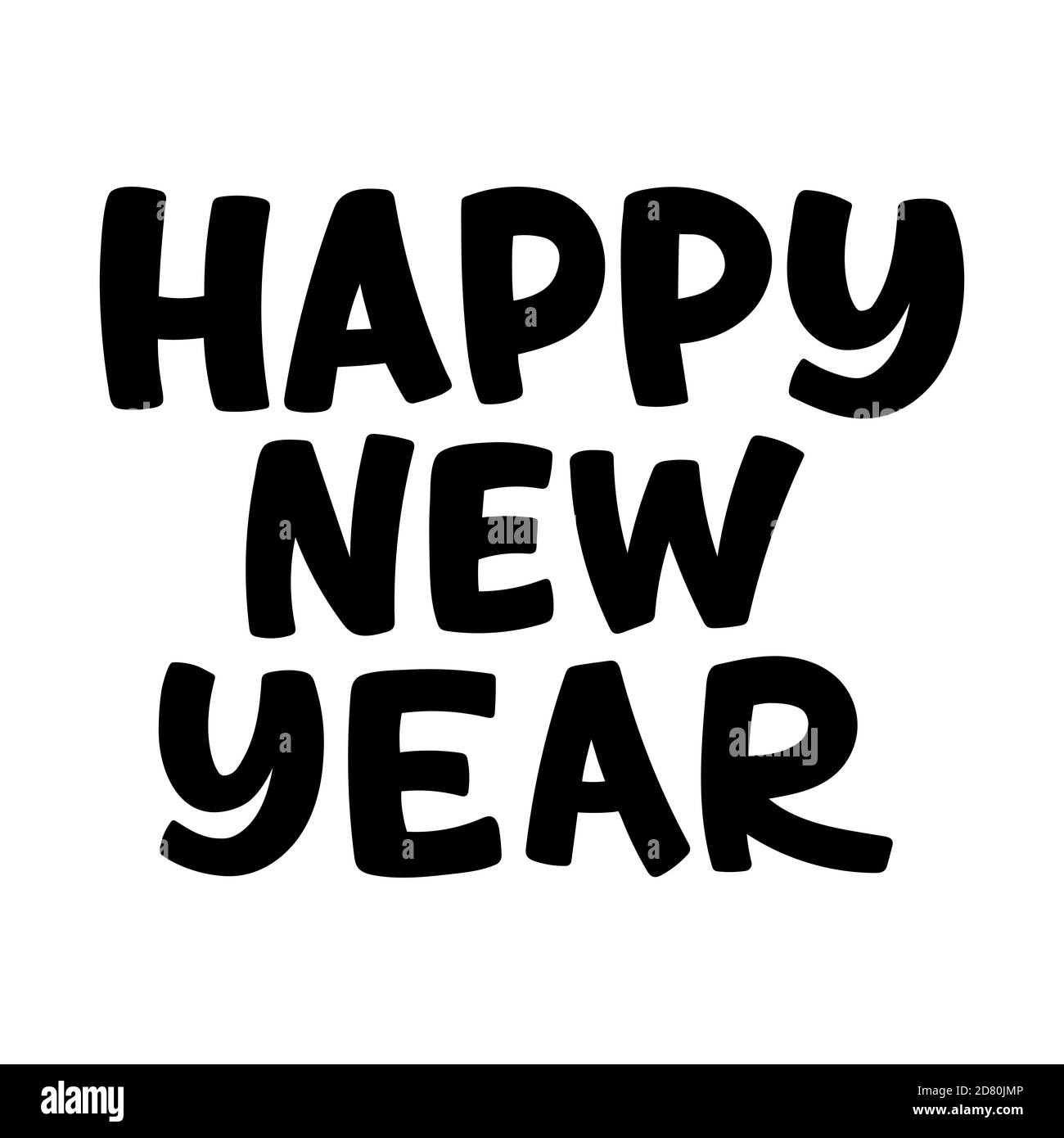 Happy New Year Vector Lettering. Black white hand-drawn greeting card. Vector illustration isolated on white Stock Vector