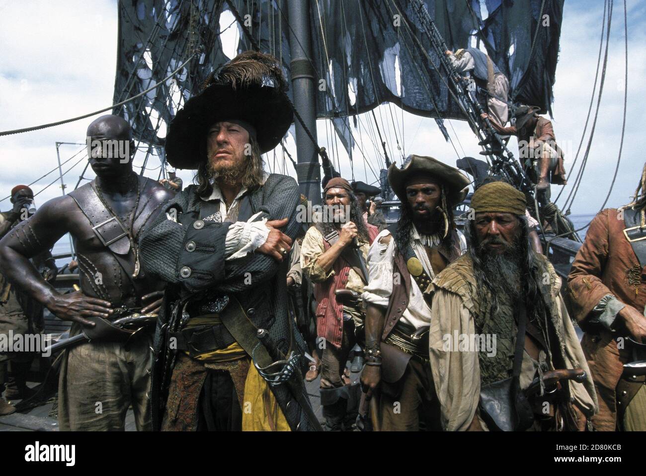 Pirates of the Caribbean :The Curse of the Black Pearl  Year: 2003 USA Director: Gore Verbinski Isaac C. Singleton Jr. , Geoffrey Rush Stock Photo