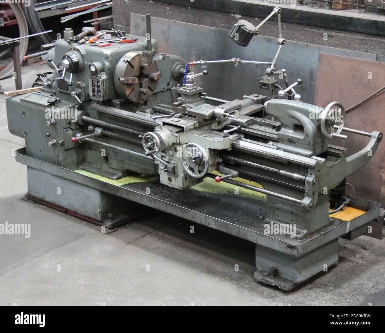 A Large Heavy Duty Engineering Metal Working Lathe. Stock Photo