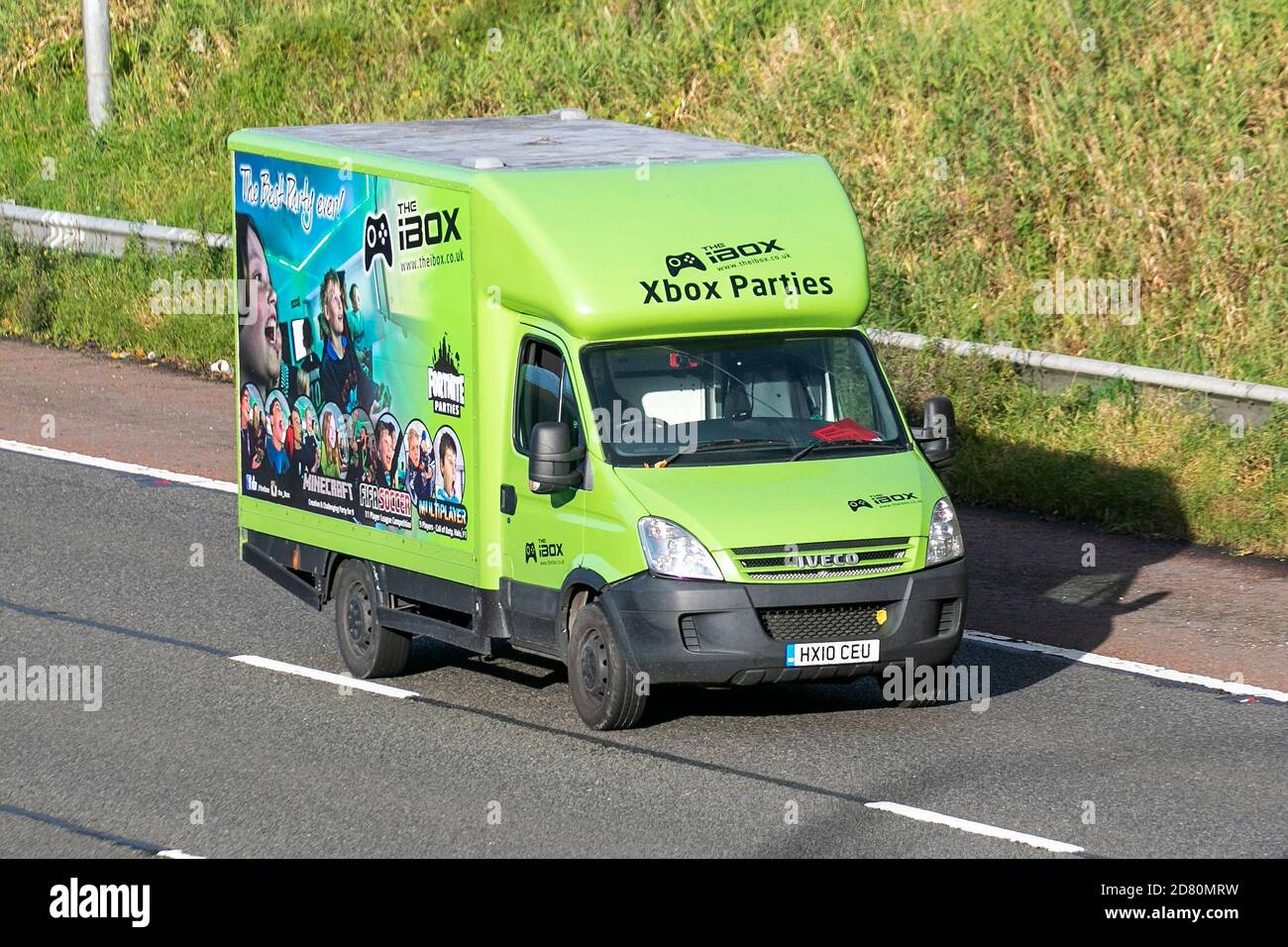 Iveco green van IBOX Xbox Party Bus; Vehicular traffic, transport, modern  vehicles, box van south-bound motoring on the M61 motorway, UK Stock Photo  - Alamy