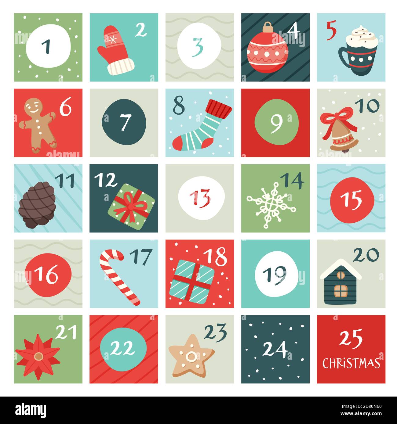 Advent calendar with christmas elements. Vector illustration in flat ...