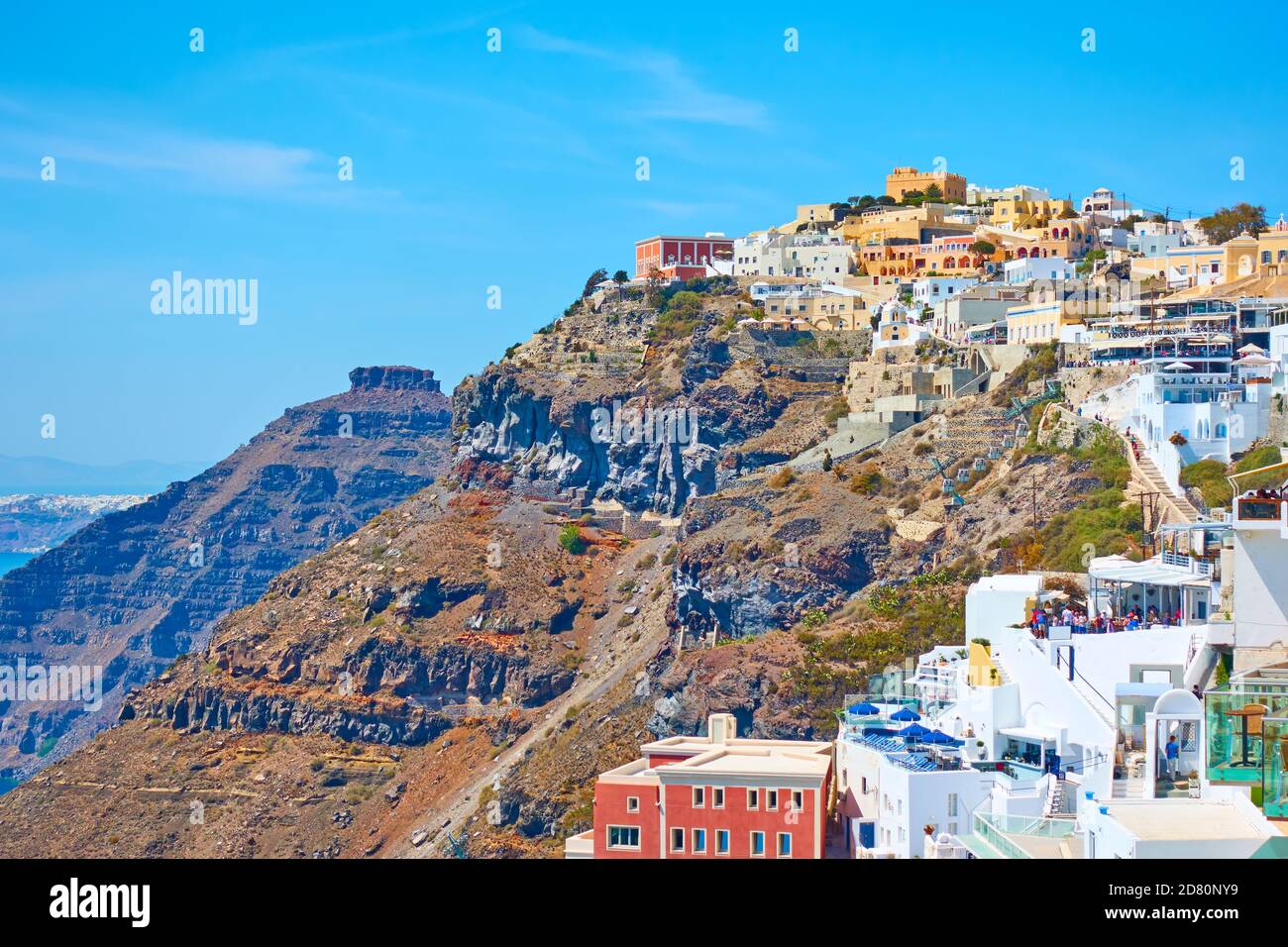 Panoramic view of Fira town in Santorini Island in Greece. Picturesque greek landscape Stock Photo
