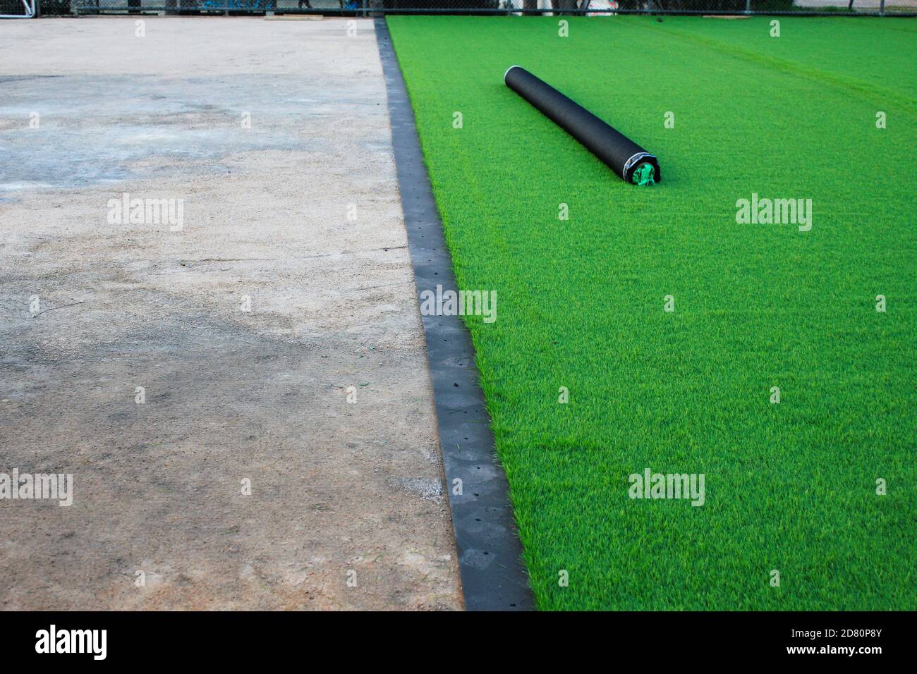 Artificial turf soccer field construction Athens, Greece, February 24
