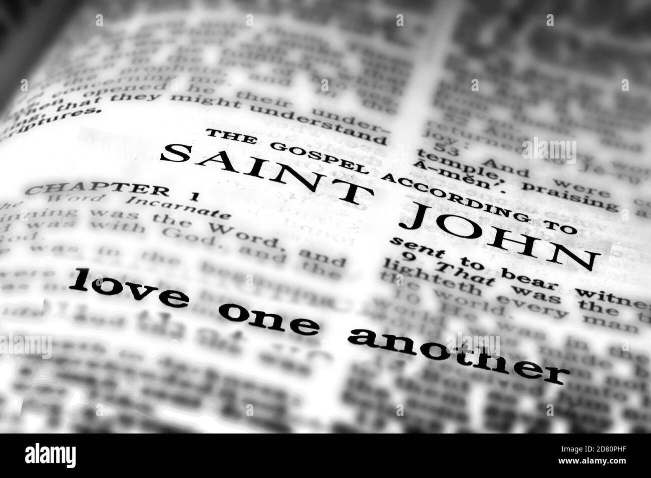 Detail closeup of New Testament Scripture quote Gospel of St. John Stock Photo