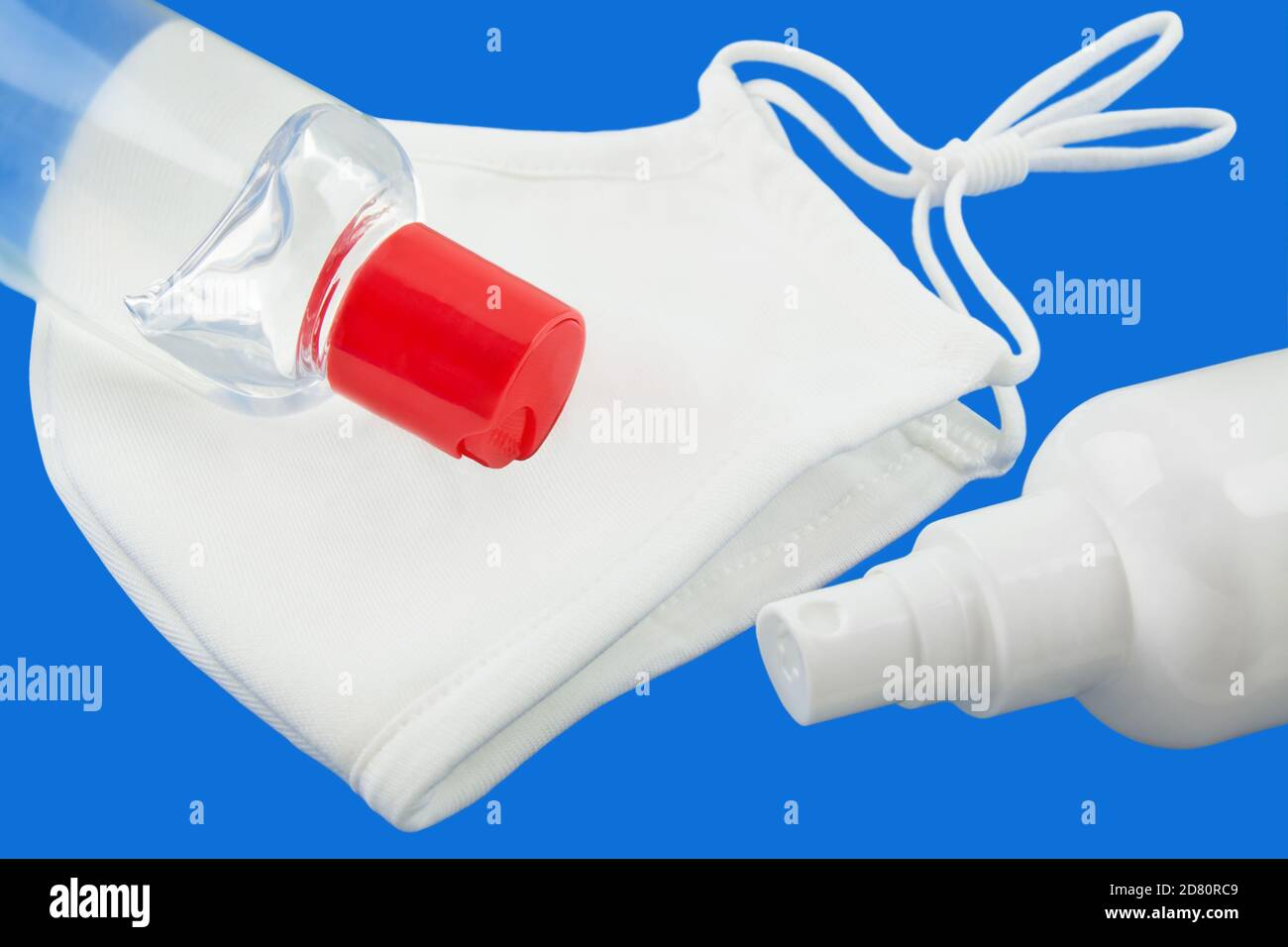 Mask and hand hygiene gel with spray Stock Photo