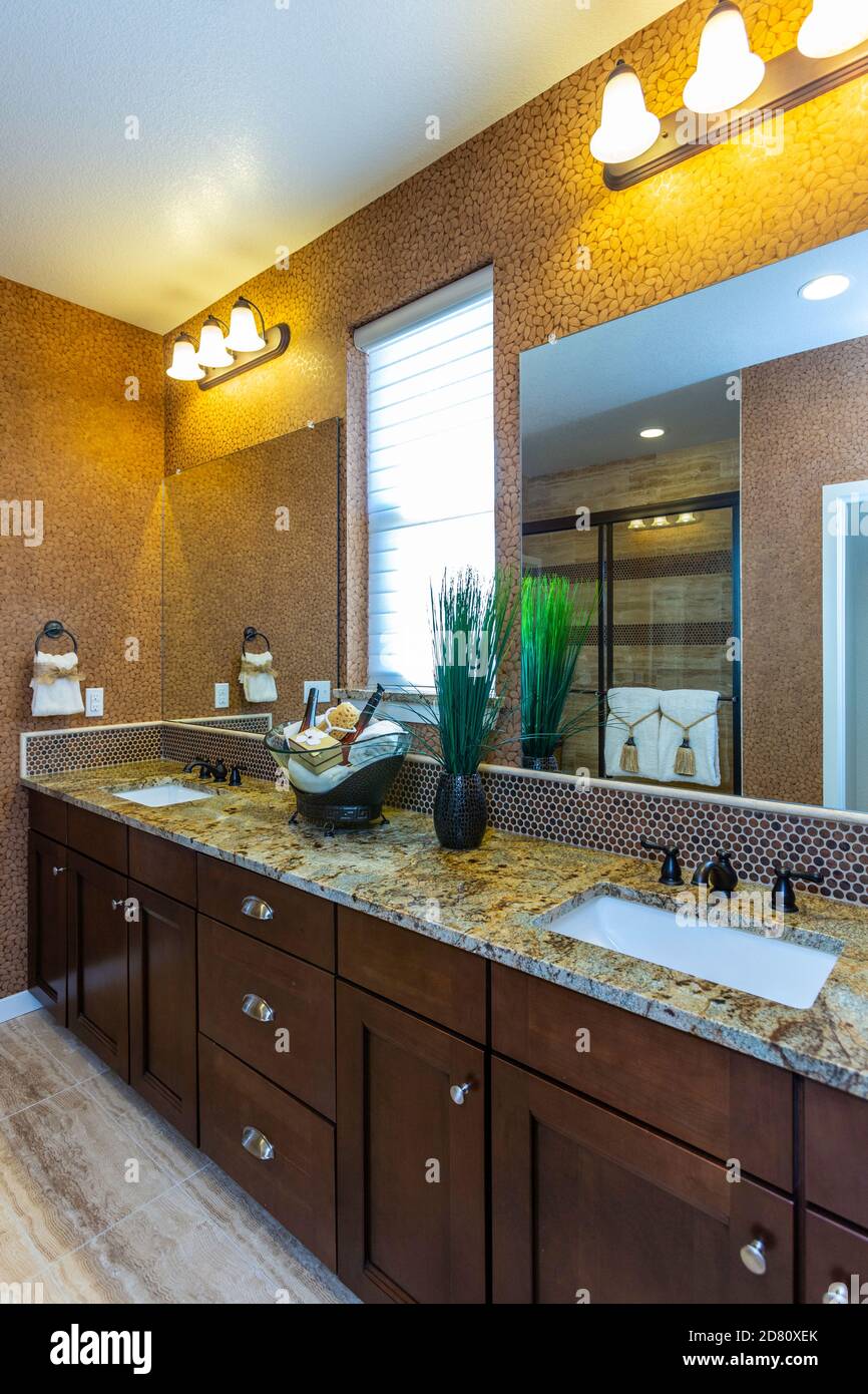 Bathroom, Village Homes model home, Arvada, Colorado USA Stock Photo