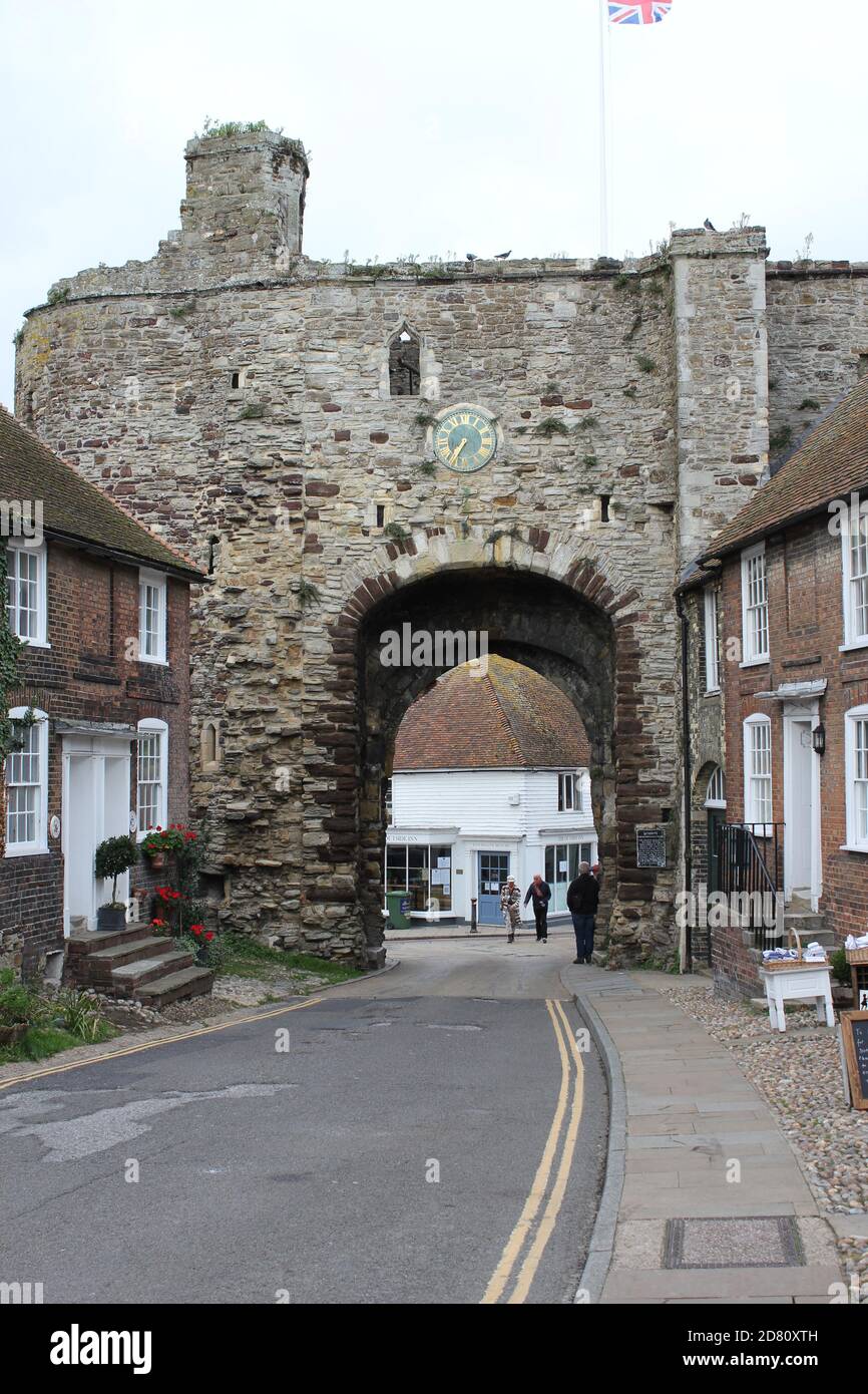 The Landgate entrance to Rye in East Sussex, Built in 1300's as part of cinque ports defense wall Stock Photo