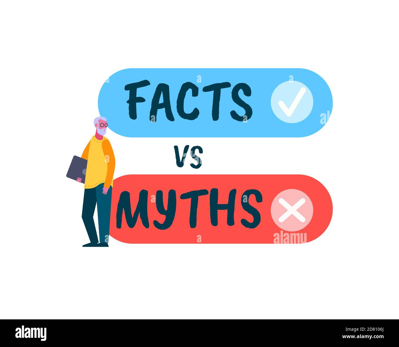 Fact vc Myth poster. Battle of realism and fantasy honest evidence against invented deception. Stock Vector