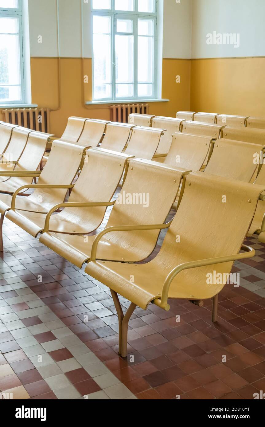 Old railway station waiting room Stock Photo