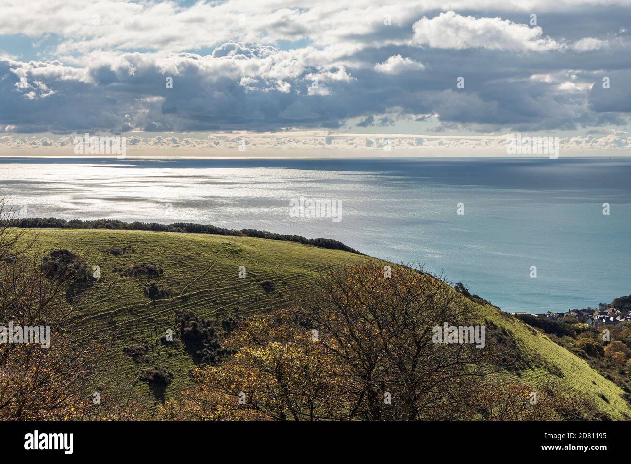 St Boniface Down and Ventnor from Wroxall Down, Ventnor, Isle of Wight Stock Photo
