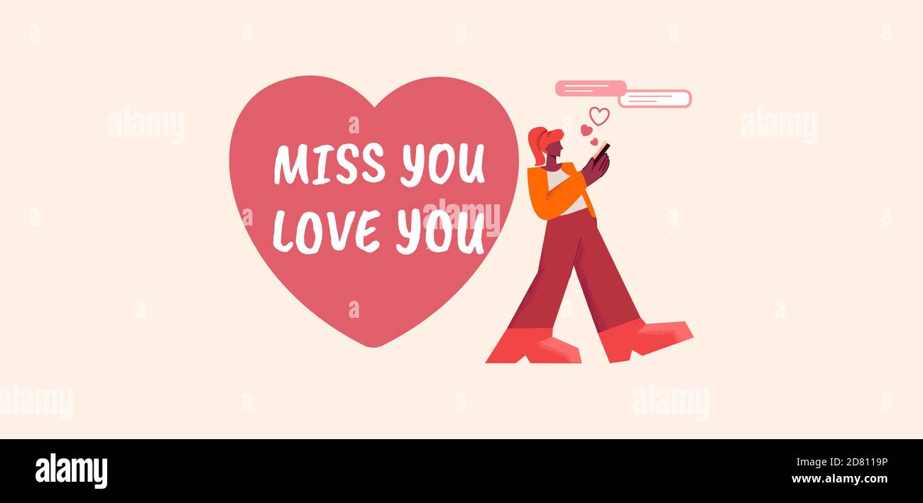 Miss you love you poster. Romantic message in shape red heart and ...