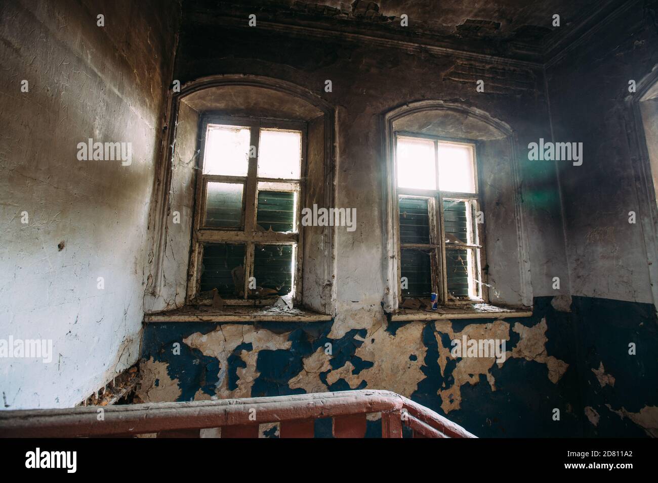 Interior of old historical mansion after fire Stock Photo