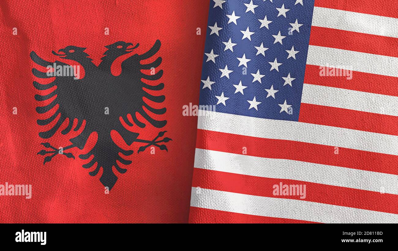 United States and Albania two flags textile cloth 3D rendering Stock Photo