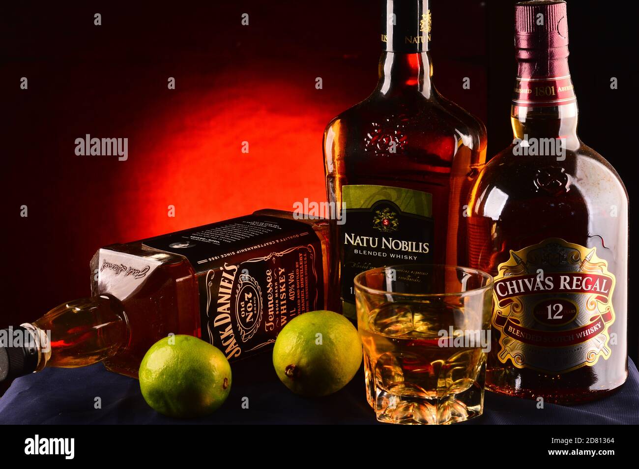 Mix of whisky brands on studio shot Stock Photo