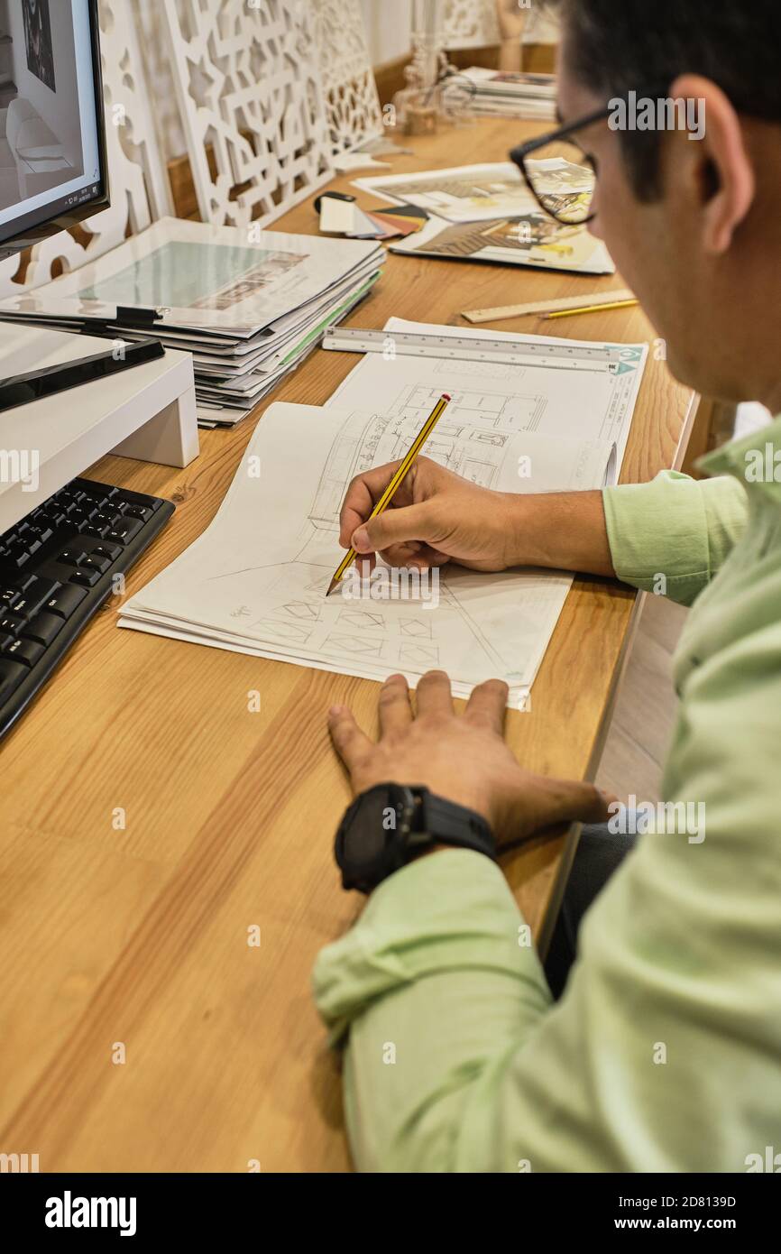 designer is drawing his projects Stock Photo