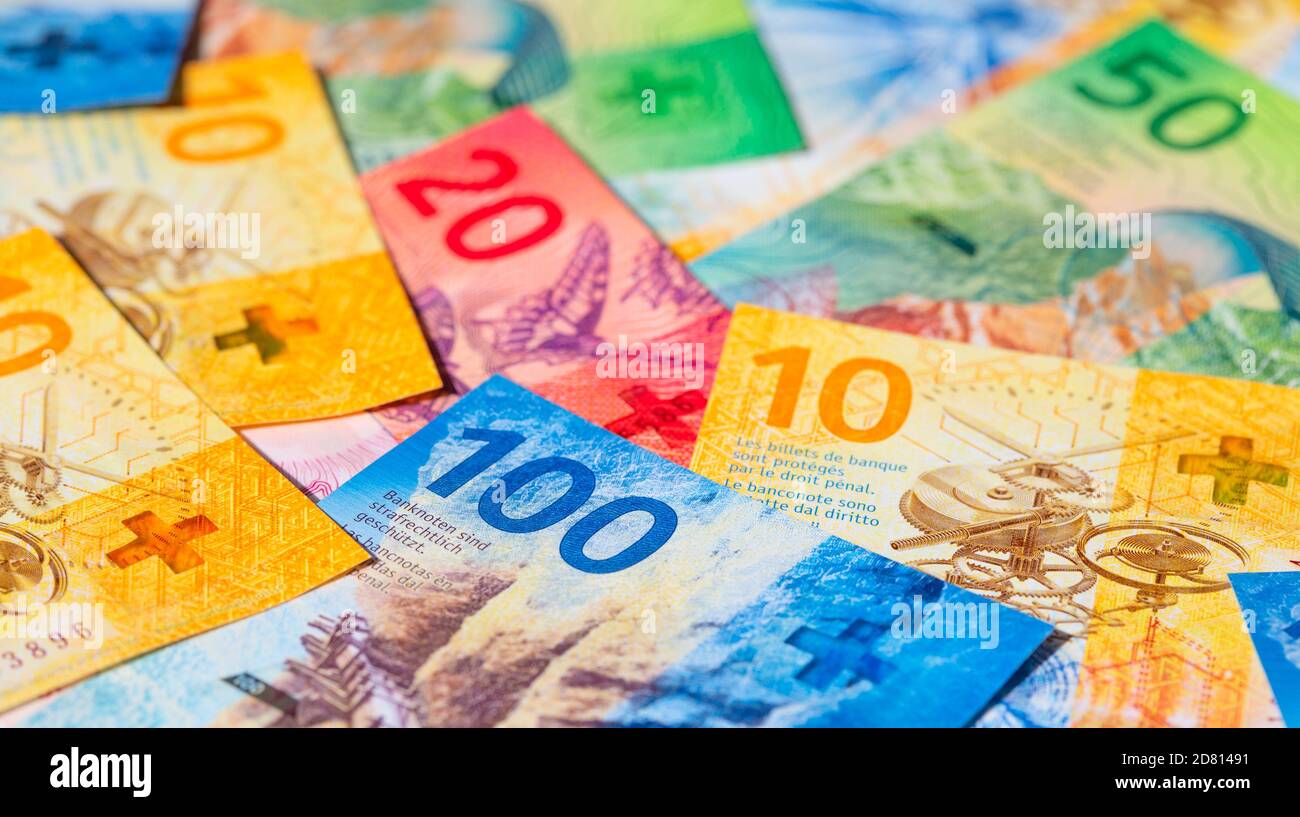 Collection of the swiss banknotes (new release issued in 2017-2019 ...